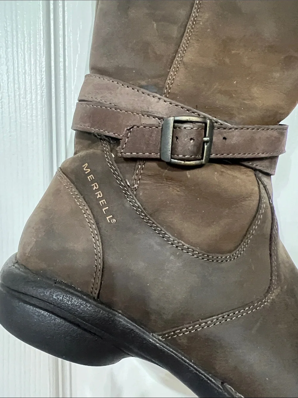Merrill Wm 9 Brown Leather Tall Riding Boots strap waterproof